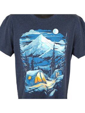 Mountain Camping T Shirt Mens Size Large Blue Moonlight Into The AM Nature Tee
